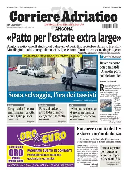 Prima-pagina-corriere adriatico-edizione-di-oggi-25-08-2024